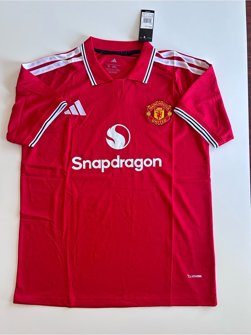 adidas Manchester United Red Polo-Style Home Jersey with White Trim